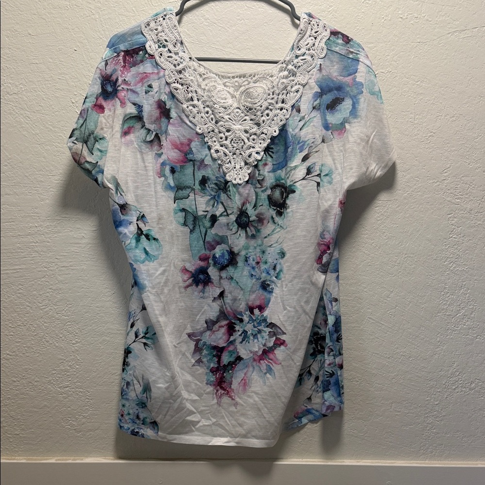 Floral Lace Trim Women's Top